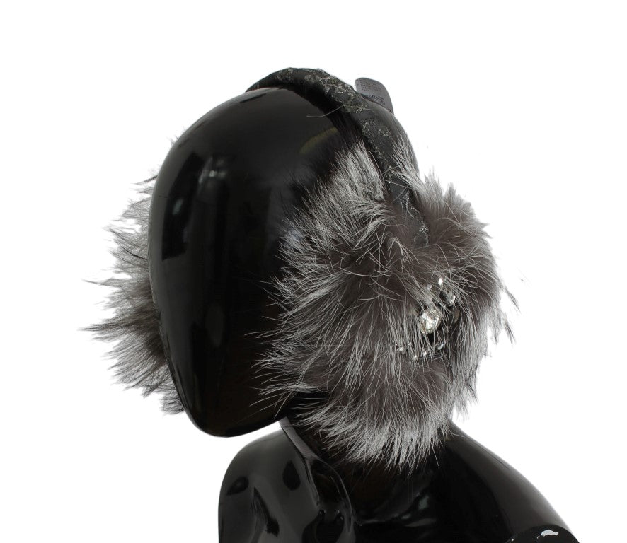 Cache-oreilles en fourrure de renard gris et cristaux Dolce &amp; Gabbana