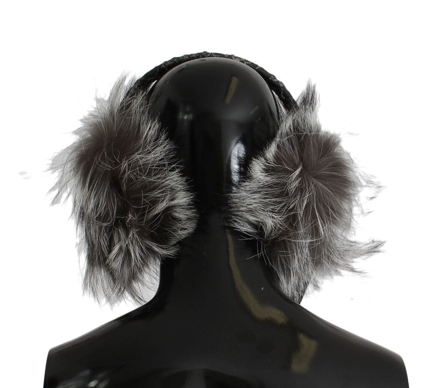 Cache-oreilles en fourrure de renard gris et cristaux Dolce &amp; Gabbana