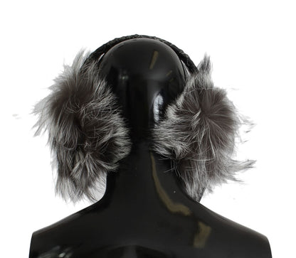 Cache-oreilles en fourrure de renard gris et cristaux Dolce &amp; Gabbana