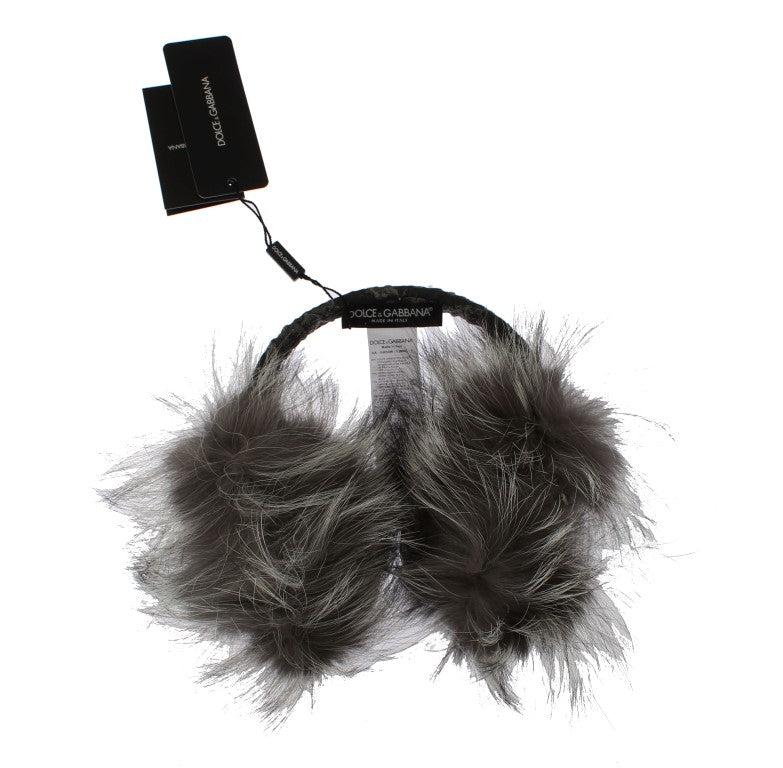 Cache-oreilles en fourrure de renard gris et cristaux Dolce &amp; Gabbana