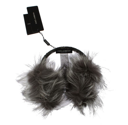 Cache-oreilles en fourrure de renard gris et cristaux Dolce &amp; Gabbana