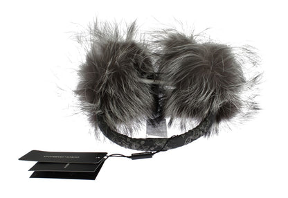 Cache-oreilles en fourrure de renard gris et cristaux Dolce &amp; Gabbana