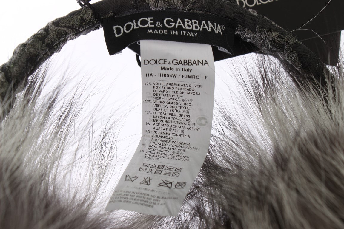 Cache-oreilles en fourrure de renard gris et cristaux Dolce &amp; Gabbana