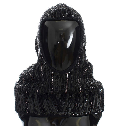 Bonnet écharpe à capuche en tricot noir à sequins Dolce &amp; Gabbana