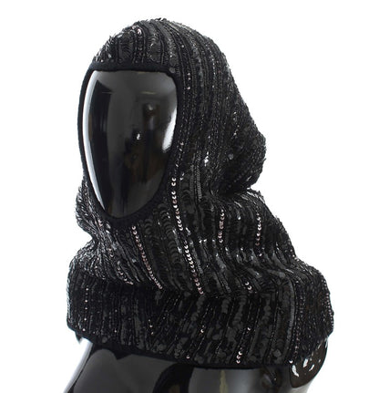 Bonnet écharpe à capuche en tricot noir à sequins Dolce &amp; Gabbana