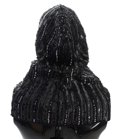 Bonnet écharpe à capuche en tricot noir à sequins Dolce &amp; Gabbana