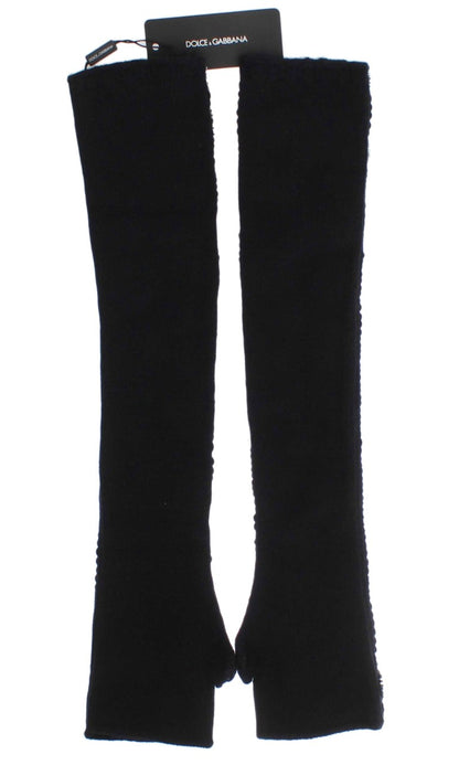 Dolce & Gabbana Black Cashmere Sequined Finger Less Gloves