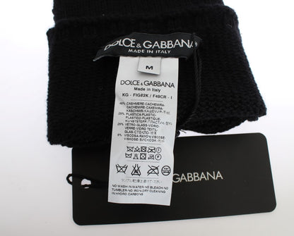 Dolce & Gabbana Black Cashmere Sequined Finger Less Gloves
