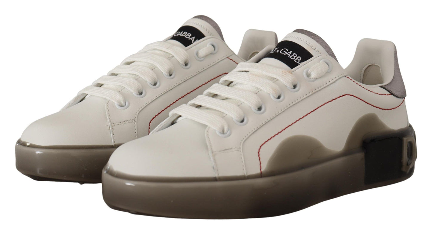 Chaussures en cuir blanc Dolce &amp; Gabbana pour femmes, baskets Portofino à logo