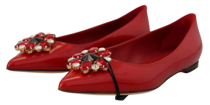 Mocassins plats Dolce &amp; Gabbana en cuir rouge avec cristaux