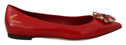 Mocassins plats Dolce &amp; Gabbana en cuir rouge avec cristaux