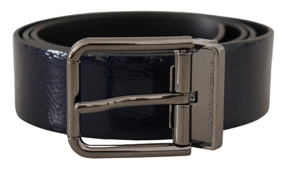 Dolce &amp; Gabbana Ceinture à boucle avec logo argenté en cuir verni bleu Vernice