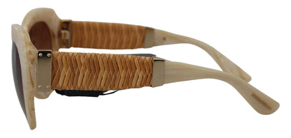 Lunettes de soleil Dolce &amp; Gabbana en acétate beige à monture intégrale et verres marron DG4294