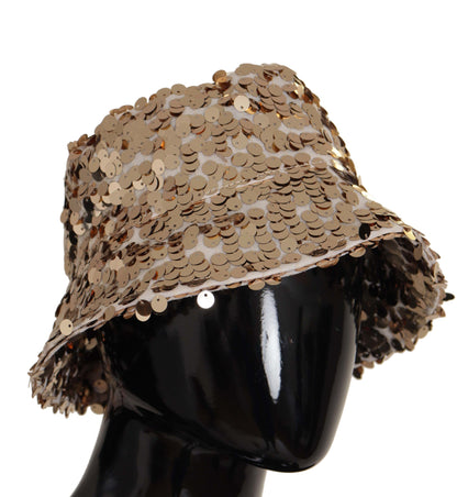 Chapeau bob Dolce &amp; Gabbana en soie dorée orné de sequins