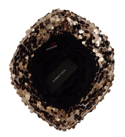Chapeau bob Dolce &amp; Gabbana en soie dorée orné de sequins