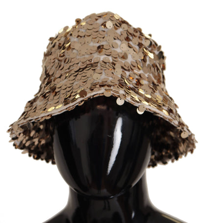 Chapeau bob Dolce &amp; Gabbana en soie dorée orné de sequins