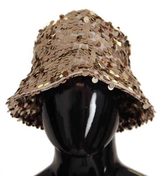 Chapeau bob Dolce &amp; Gabbana en soie dorée orné de sequins