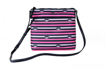 Kate Spade Jae Nylon Leder Flache Rosa Gestreifte Multi Crossbody Handtasche
