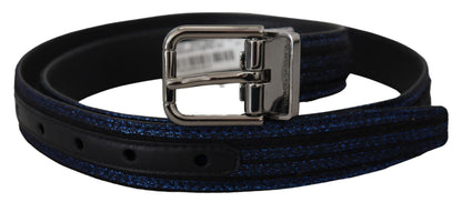 Ceinture Dolce &amp; Gabbana à rayures jacquard bleues et boucle argentée