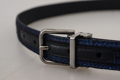 Ceinture Dolce &amp; Gabbana à rayures jacquard bleues et boucle argentée