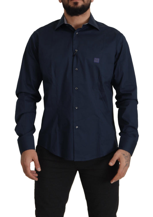 Roberto Cavalli – Marineblaues formelles Baumwollhemd