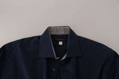 Roberto Cavalli – Marineblaues formelles Baumwollhemd