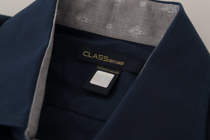Roberto Cavalli – Marineblaues formelles Baumwollhemd
