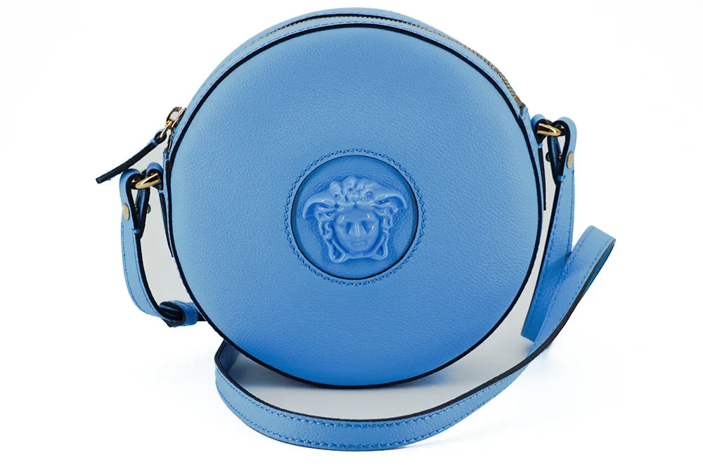 Sac à main rond en cuir bleu chic