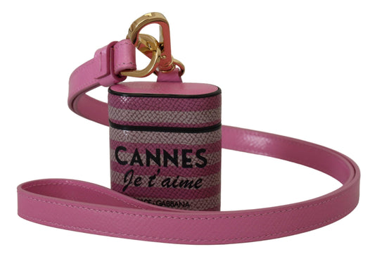 Étui pour Airpods Dolce &amp; Gabbana avec bracelet en cuir rose et noir et logo en métal doré