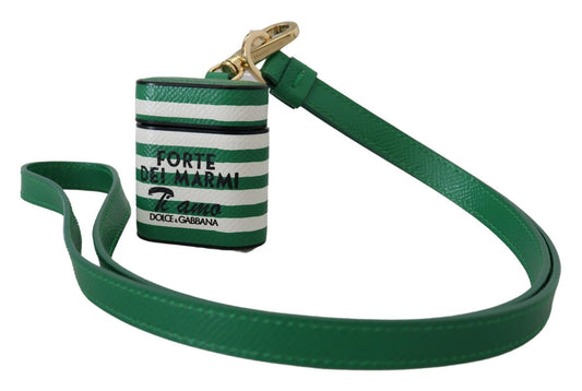 Étui pour Airpods Dolce &amp; Gabbana avec bracelet en cuir vert et logo en métal doré