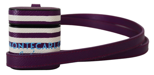 Étui pour Airpods Dolce &amp; Gabbana avec bracelet en cuir violet et logo en métal doré