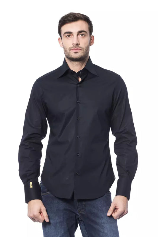Billionaire Italian Couture Herrenhemd aus blauer Baumwolle