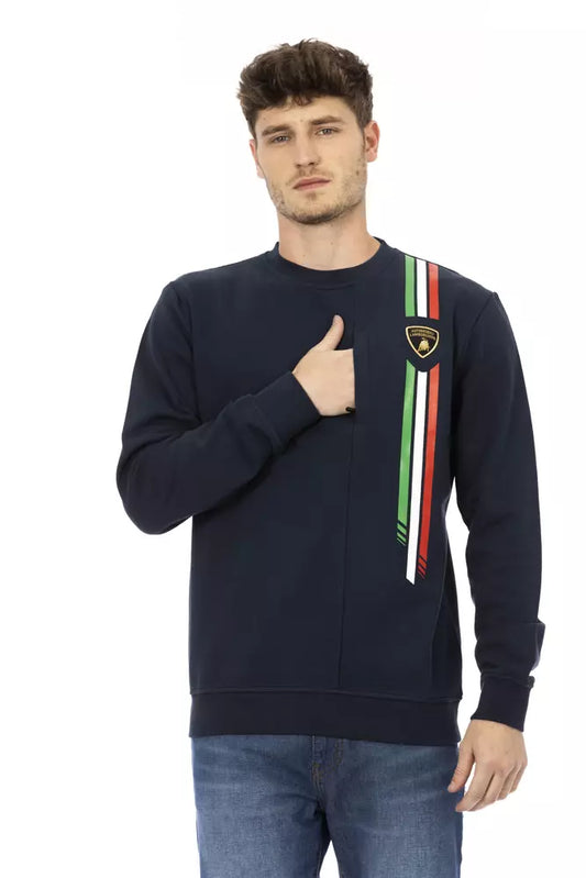 Automobili Lamborghini Blauer Herrenpullover aus Baumwolle mit Brusttasche