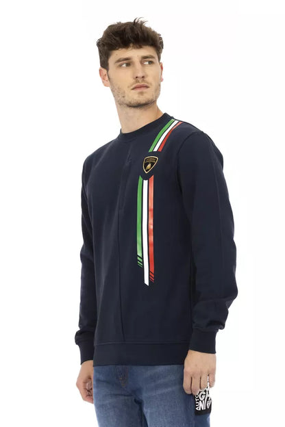 Automobili Lamborghini Blauer Herrenpullover aus Baumwolle mit Brusttasche