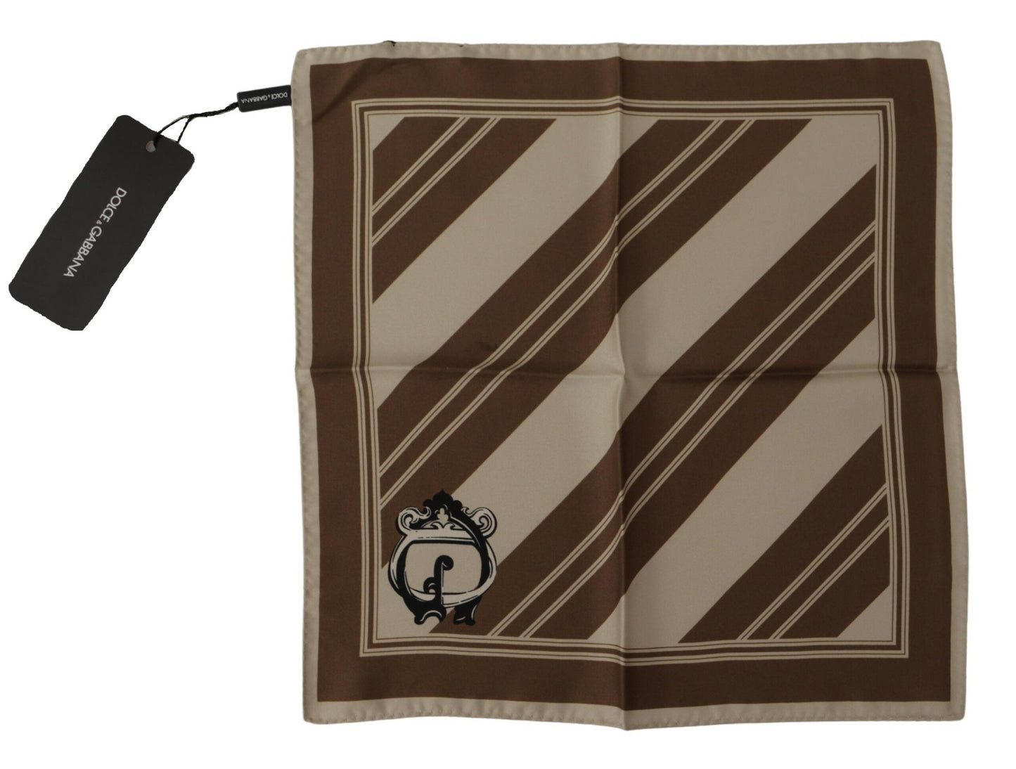 Foulard carré Dolce &amp; Gabbana à rayures marron et logo DG pour homme