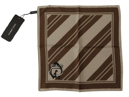 Foulard carré Dolce &amp; Gabbana à rayures marron et logo DG pour homme