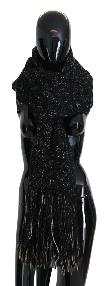 Foulard à franges en laine tricotée noire Dolce &amp; Gabbana
