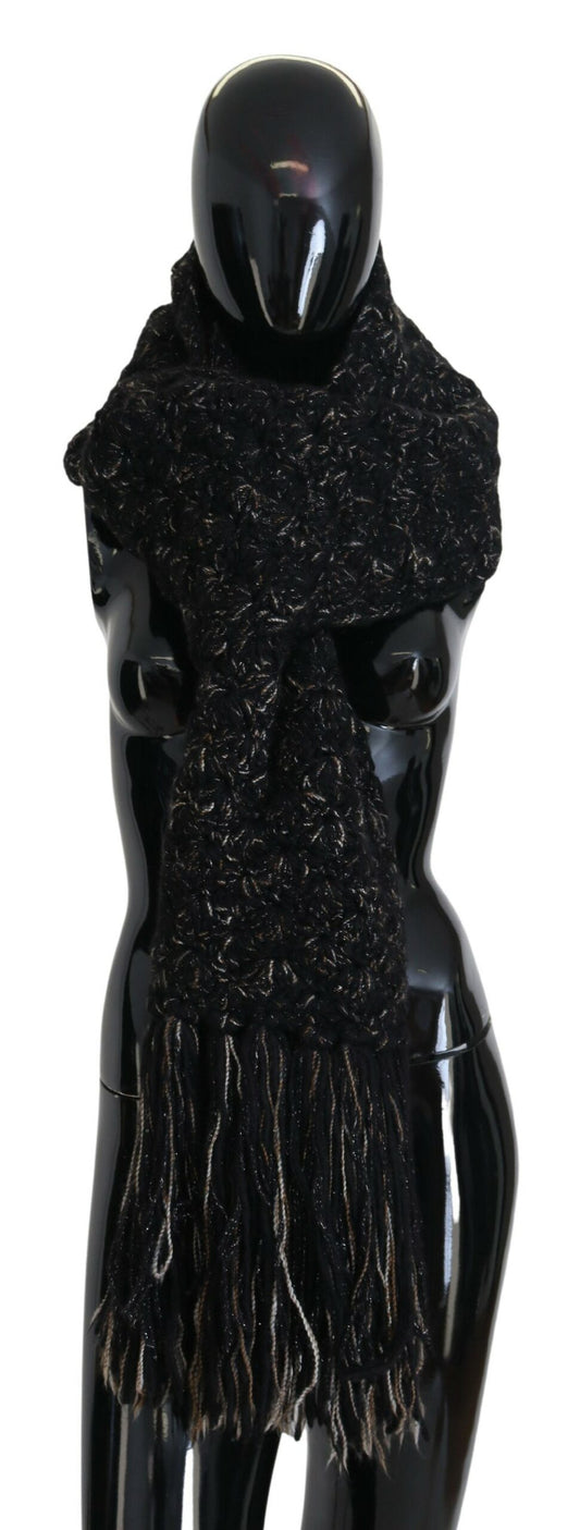 Foulard à franges en laine tricotée noire Dolce &amp; Gabbana
