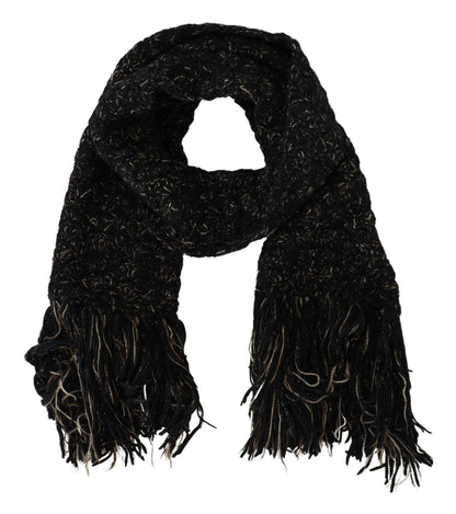 Foulard à franges en laine tricotée noire Dolce &amp; Gabbana