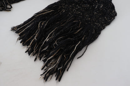 Foulard à franges en laine tricotée noire Dolce &amp; Gabbana