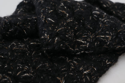 Foulard à franges en laine tricotée noire Dolce &amp; Gabbana