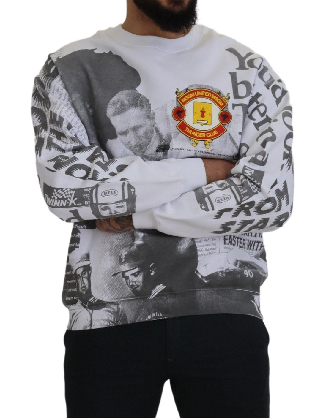 MSGM Weißer Pullover mit Rundhalsausschnitt aus Baumwolle