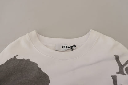 MSGM Weißer Pullover mit Rundhalsausschnitt aus Baumwolle
