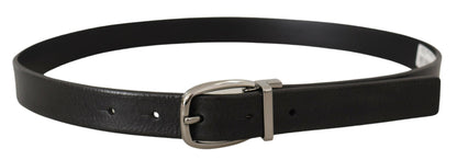 Ceinture en cuir noir Dolce &amp; Gabbana avec boucle en métal argenté chromé et logo.