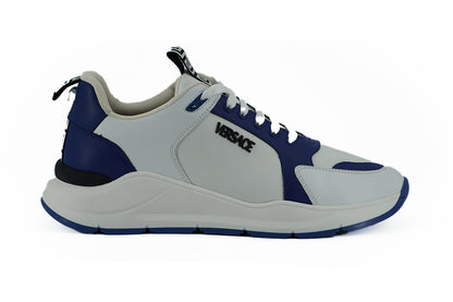 Elegante blau-weiße Ledersneakers von Versace