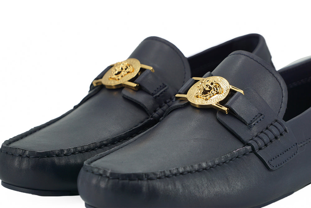 Brogues élégantes en cuir de veau bleu marine