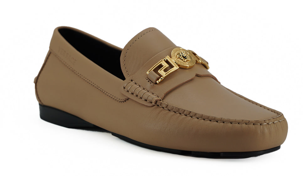 Exquises mocassins en cuir Medusa couleur or