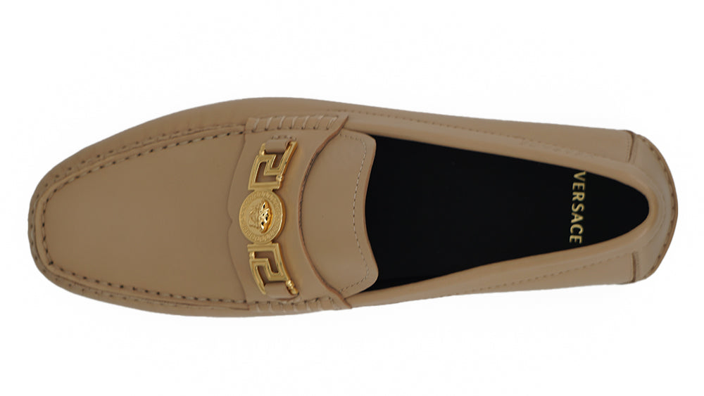 Exquises mocassins en cuir Medusa couleur or