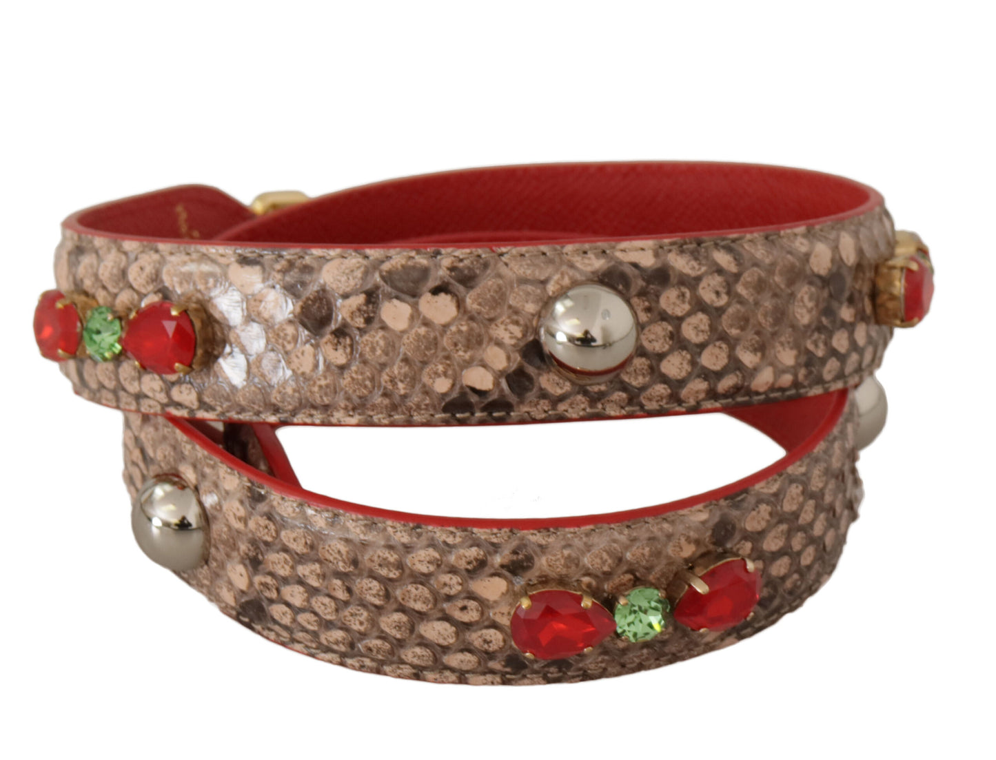 Bandoulière en cuir de python marron et cristaux Dolce &amp; Gabbana
