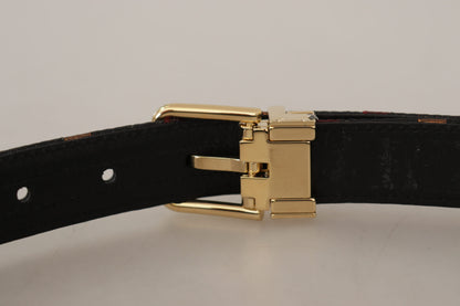 Ceinture Dolce &amp; Gabbana en cuir jacquard multicolore avec boucle en métal doré